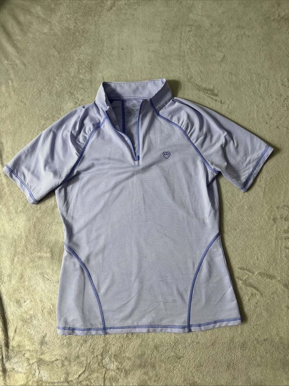 G/FORE Women’s Small Golf Polo Shirt Periwinkle Stripe 1/4 Zip Short Sleeve